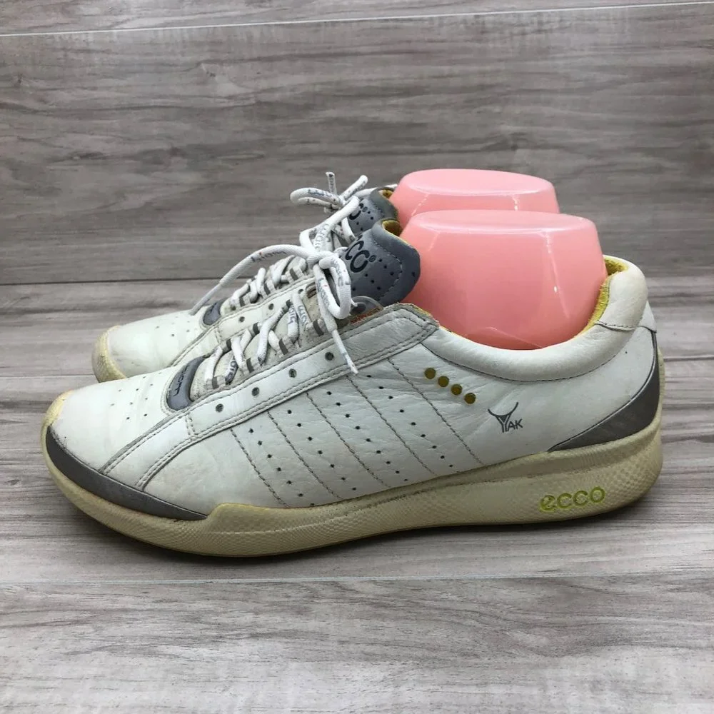 Ecco Golf Shoes Womens EU 39 Biom White Yak Leather Lace Up Spikeless Cleats